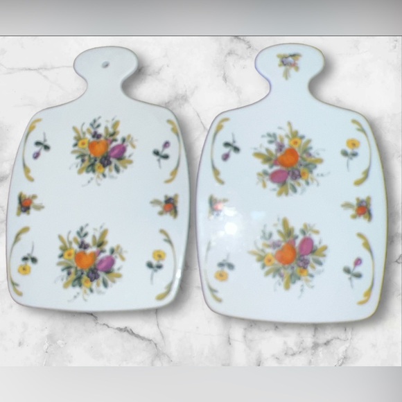 Vintage Gerold Porzellan Bavaria Germany Hand Painted Cheese Cutting Board Set - Picture 1 of 4